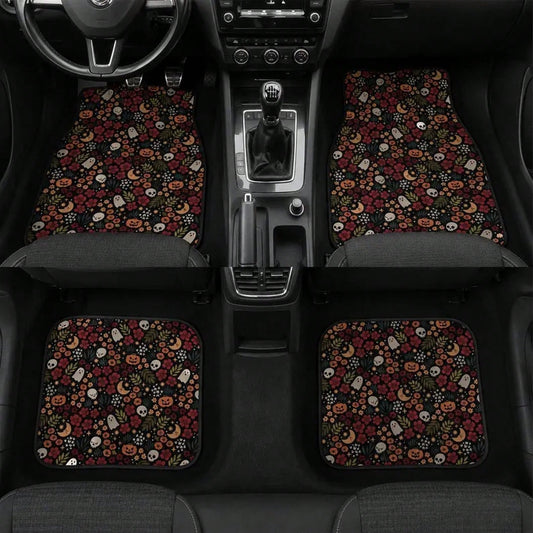 4pcs Spooky Halloween Goth Kawaii Car Floor Mats, Non Slip TPR Rubber Backing| Soft Flannel Surface, All Weather Dirt Protection, Easy To Install, Universal Fit For Most Cars SUVs, Special Gift Cho