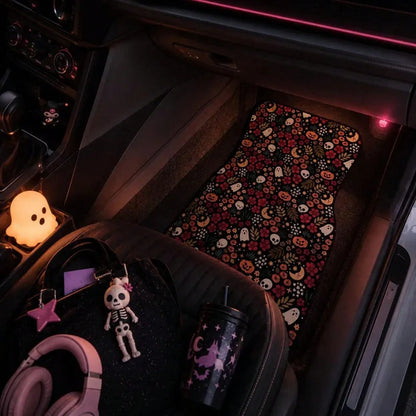 4pcs Spooky Halloween Goth Kawaii Car Floor Mats, Non Slip TPR Rubber Backing| Soft Flannel Surface, All Weather Dirt Protection, Easy To Install, Universal Fit For Most Cars SUVs, Special Gift Cho