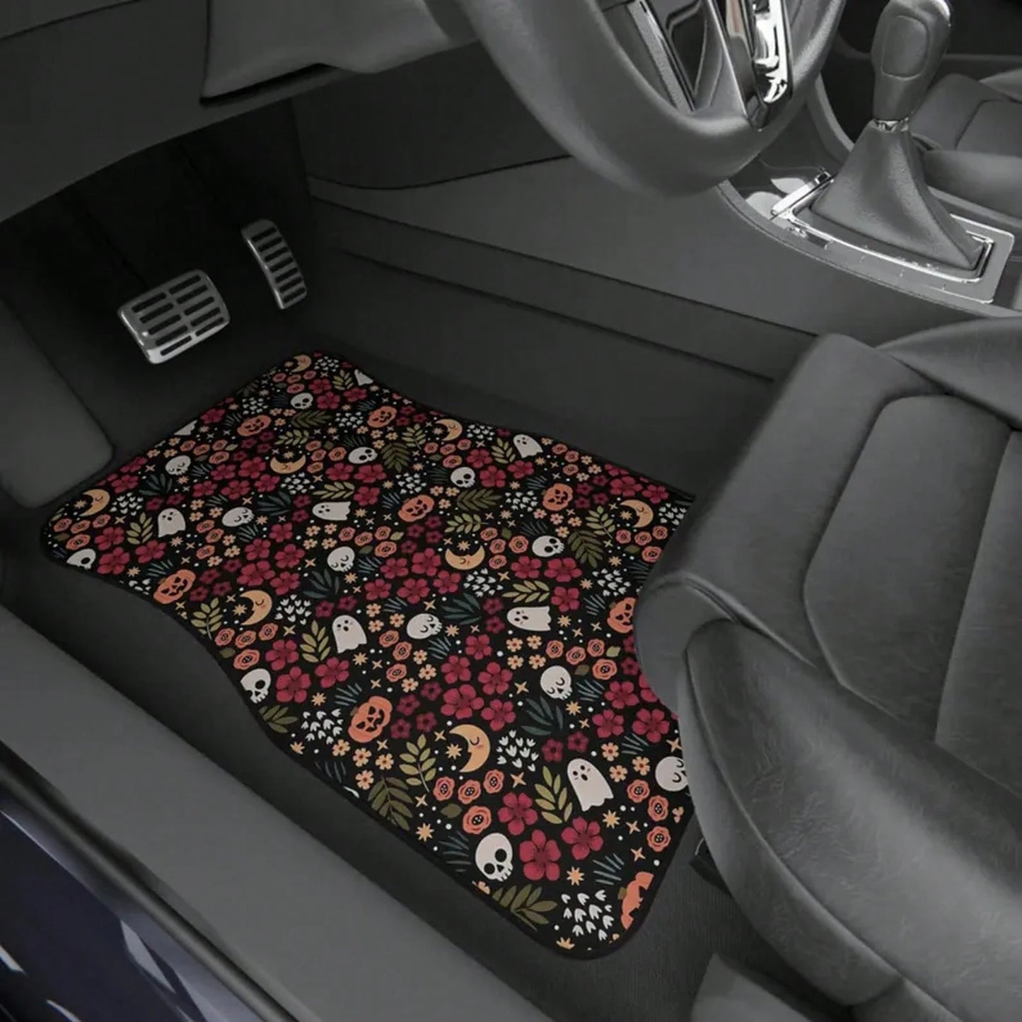 4pcs Spooky Halloween Goth Kawaii Car Floor Mats, Non Slip TPR Rubber Backing| Soft Flannel Surface, All Weather Dirt Protection, Easy To Install, Universal Fit For Most Cars SUVs, Special Gift Cho