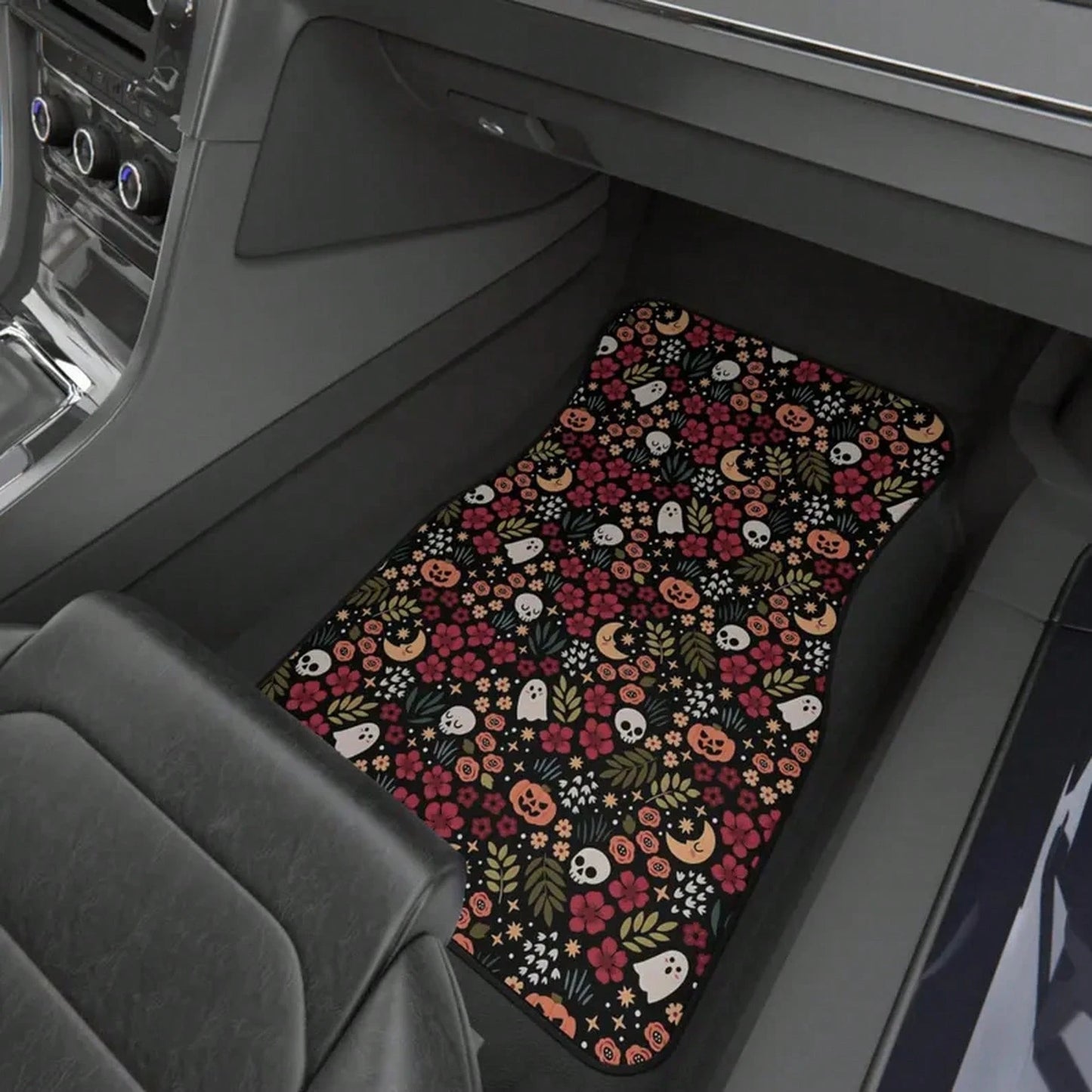 4pcs Spooky Halloween Goth Kawaii Car Floor Mats, Non Slip TPR Rubber Backing| Soft Flannel Surface, All Weather Dirt Protection, Easy To Install, Universal Fit For Most Cars SUVs, Special Gift Cho