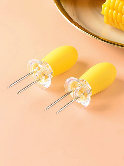 4pcs Stainless Steel Corn Fixer, Small Yellow Corn Fork For Barbecue
