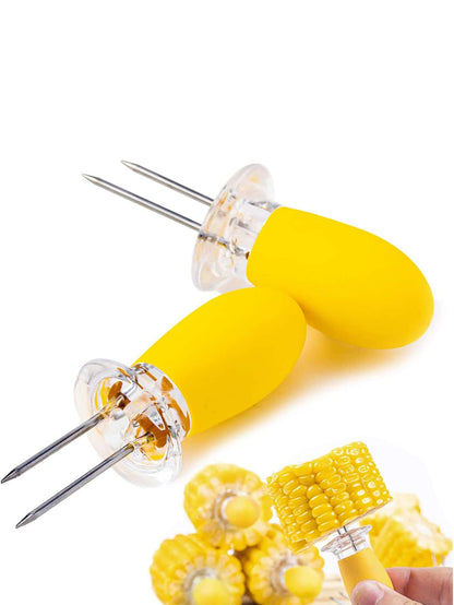 4pcs Stainless Steel Corn Fixer, Small Yellow Corn Fork For Barbecue