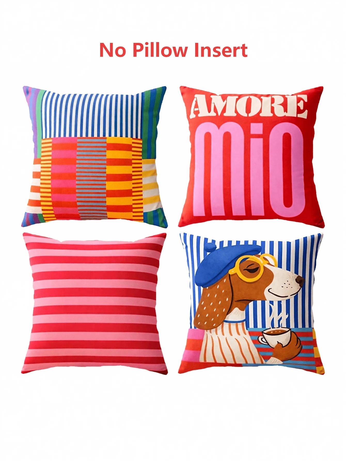 4pcs Vibrant Striped Dachshund Throw Pillow Covers, Retro Color Block Striped Cartoon Puppy Print Pillow Covers, Vibrant Maximalist Modern Art Decorative Pillow Covers, Suitable For Sofa, Bedroom And