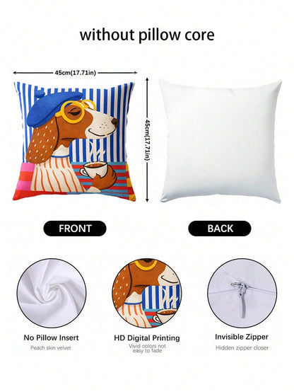 4pcs Vibrant Striped Dachshund Throw Pillow Covers, Retro Color Block Striped Cartoon Puppy Print Pillow Covers, Vibrant Maximalist Modern Art Decorative Pillow Covers, Suitable For Sofa, Bedroom And