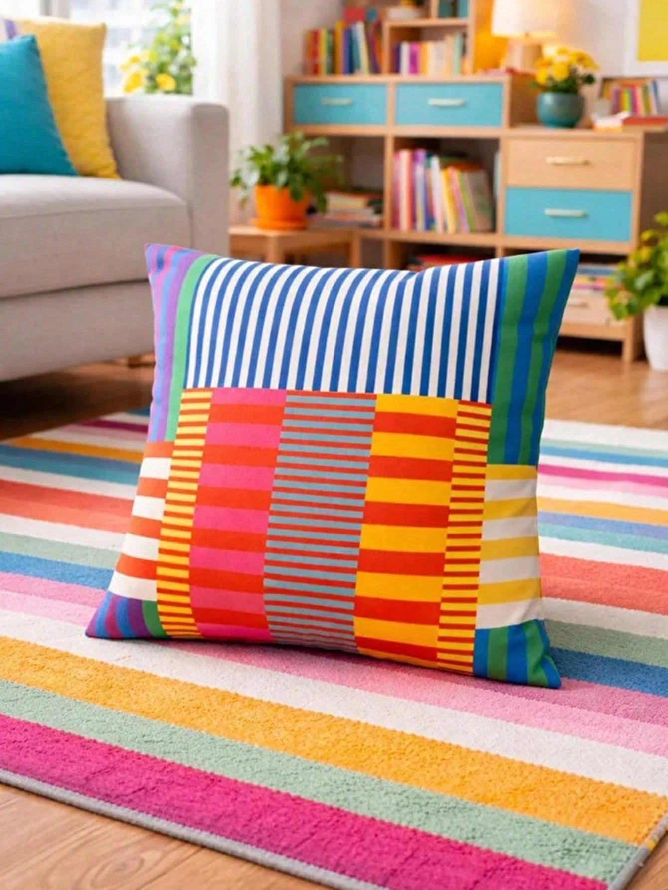 4pcs Vibrant Striped Dachshund Throw Pillow Covers, Retro Color Block Striped Cartoon Puppy Print Pillow Covers, Vibrant Maximalist Modern Art Decorative Pillow Covers, Suitable For Sofa, Bedroom And