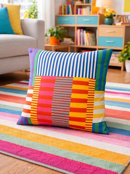 4pcs Vibrant Striped Dachshund Throw Pillow Covers, Retro Color Block Striped Cartoon Puppy Print Pillow Covers, Vibrant Maximalist Modern Art Decorative Pillow Covers, Suitable For Sofa, Bedroom And