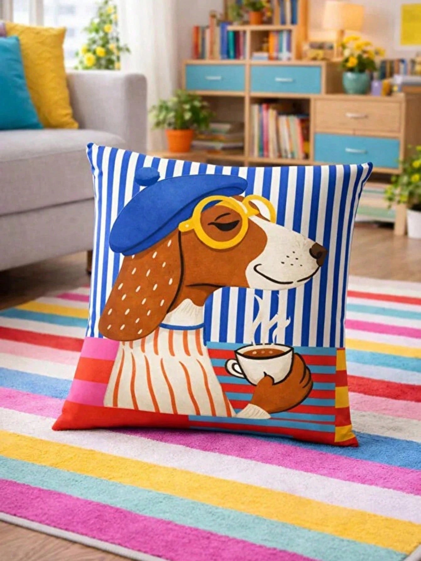 4pcs Vibrant Striped Dachshund Throw Pillow Covers, Retro Color Block Striped Cartoon Puppy Print Pillow Covers, Vibrant Maximalist Modern Art Decorative Pillow Covers, Suitable For Sofa, Bedroom And