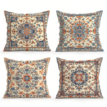 4pcs Vintage Persian Floral Throw Pillow Covers, Bohemian Vintage Persian Carpet Pattern Mandala Floral Design Without Inserts, Single-Sided Printed Pillow Covers, Suitable For Living Room Bedroom Hom