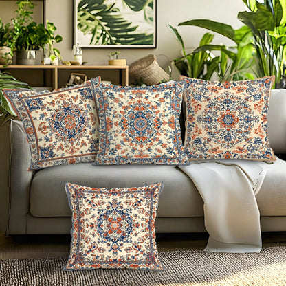 4pcs Vintage Persian Floral Throw Pillow Covers, Bohemian Vintage Persian Carpet Pattern Mandala Floral Design Without Inserts, Single-Sided Printed Pillow Covers, Suitable For Living Room Bedroom Hom
