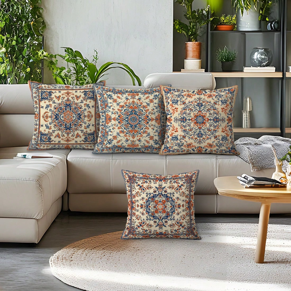 4pcs Vintage Persian Floral Throw Pillow Covers, Bohemian Vintage Persian Carpet Pattern Mandala Floral Design Without Inserts, Single-Sided Printed Pillow Covers, Suitable For Living Room Bedroom Hom