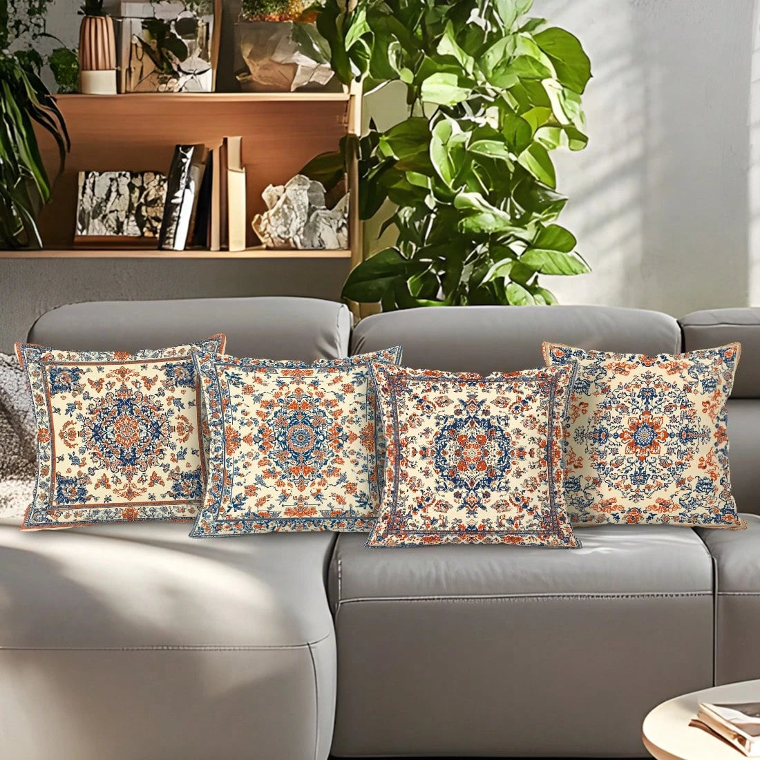 4pcs Vintage Persian Floral Throw Pillow Covers, Bohemian Vintage Persian Carpet Pattern Mandala Floral Design Without Inserts, Single-Sided Printed Pillow Covers, Suitable For Living Room Bedroom Hom