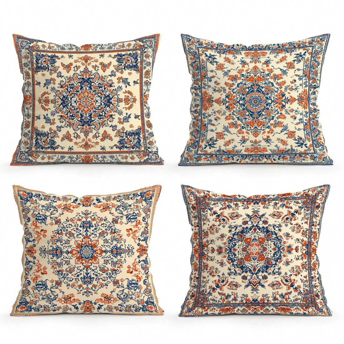 4pcs Vintage Persian Floral Throw Pillow Covers, Bohemian Vintage Persian Carpet Pattern Mandala Floral Design Without Inserts, Single-Sided Printed Pillow Covers, Suitable For Living Room Bedroom Hom