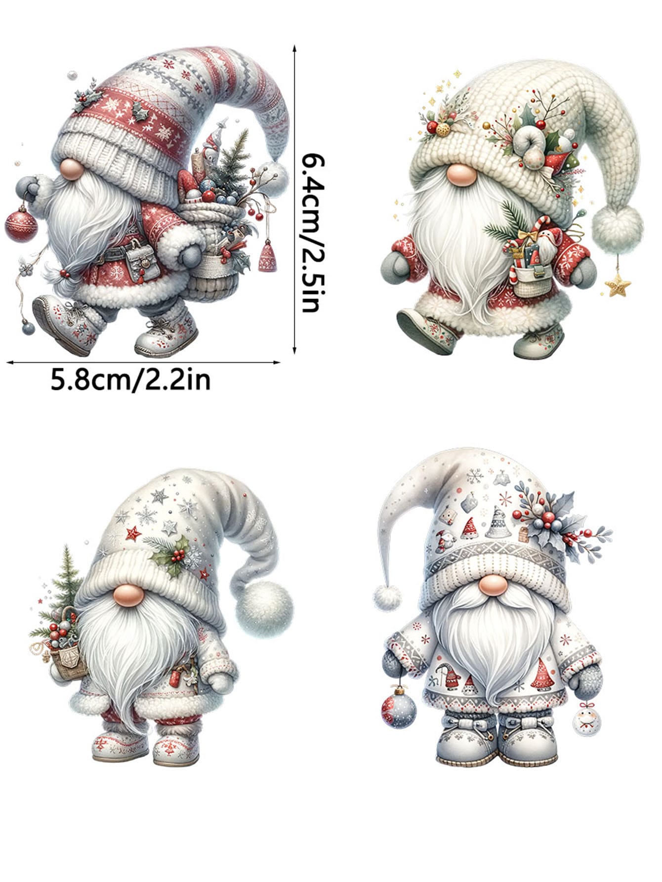 4pcs White Christmas Gnome Elf Santa Claus DIY UV DTF Transfer Stickers, Winter Merry Christmas Theme Suitable For Mugs, Coffee Cups, Tumblers, Laptops, Phone Cases, Greeting Cards, Illustrations, Jun