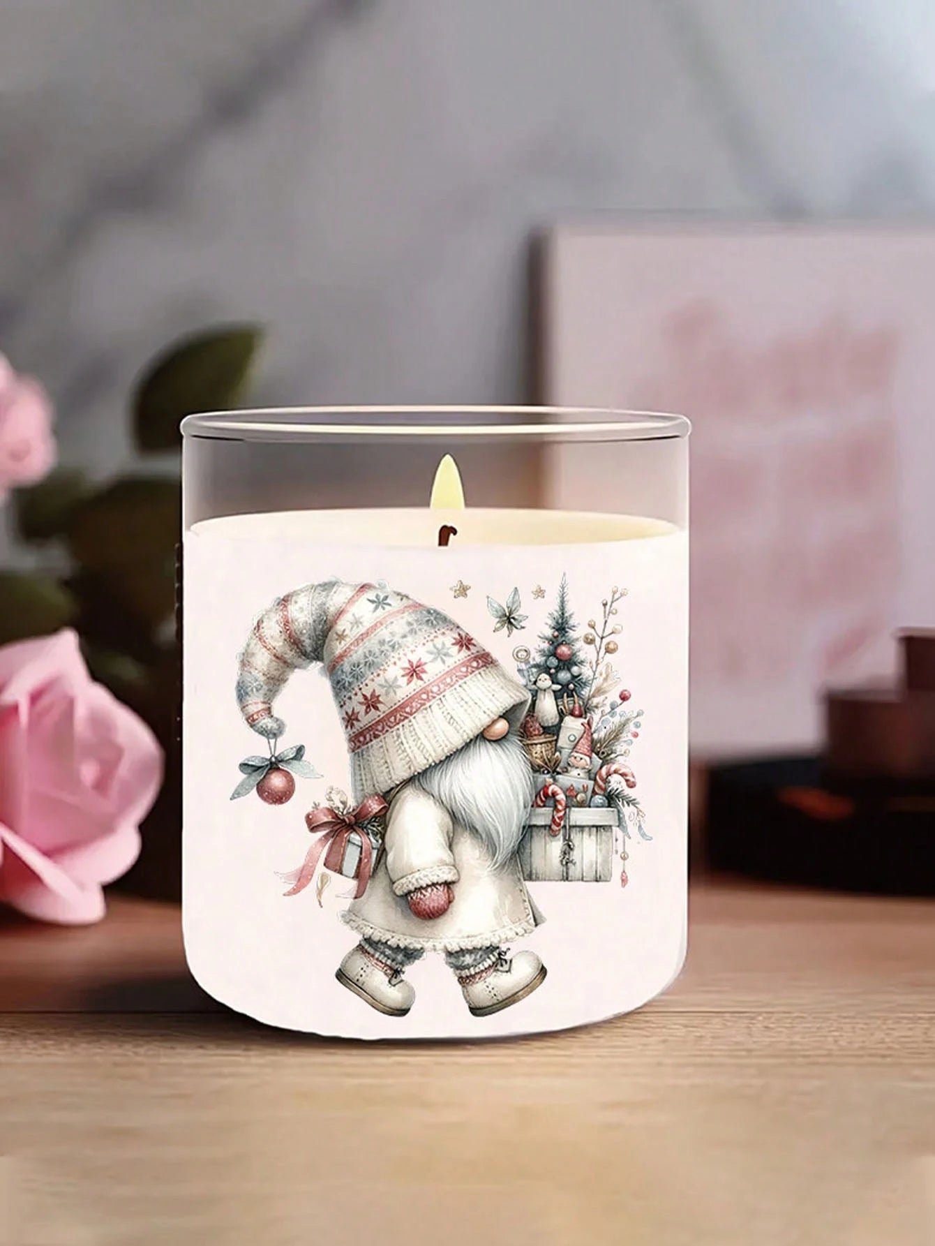 4pcs White Christmas Gnome Elf Santa Claus DIY UV DTF Transfer Stickers, Winter Merry Christmas Theme Suitable For Mugs, Coffee Cups, Tumblers, Laptops, Phone Cases, Greeting Cards, Illustrations, Jun