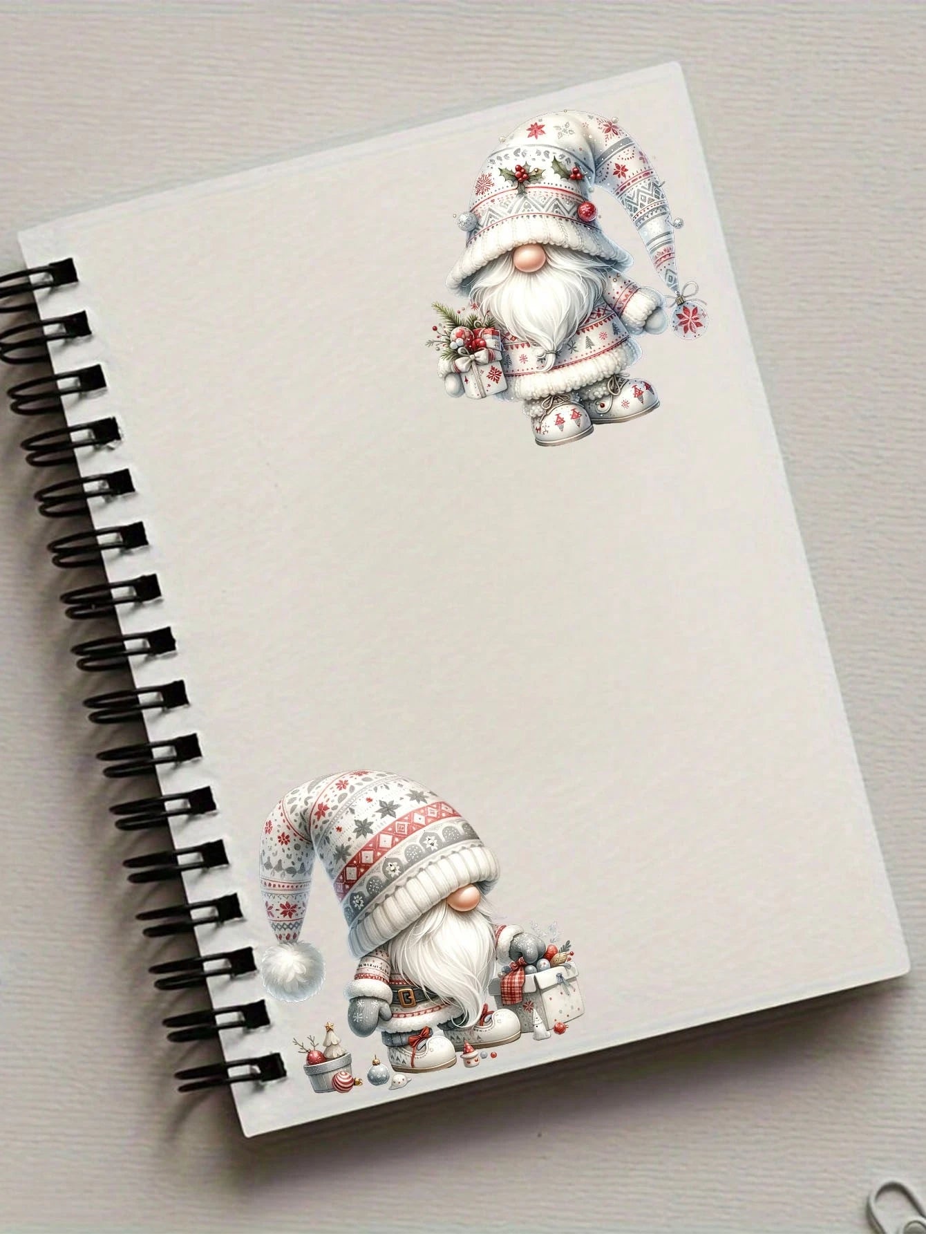 4pcs White Christmas Gnome Elf Santa Claus DIY UV DTF Transfer Stickers, Winter Merry Christmas Theme Suitable For Mugs, Coffee Cups, Tumblers, Laptops, Phone Cases, Greeting Cards, Illustrations, Jun