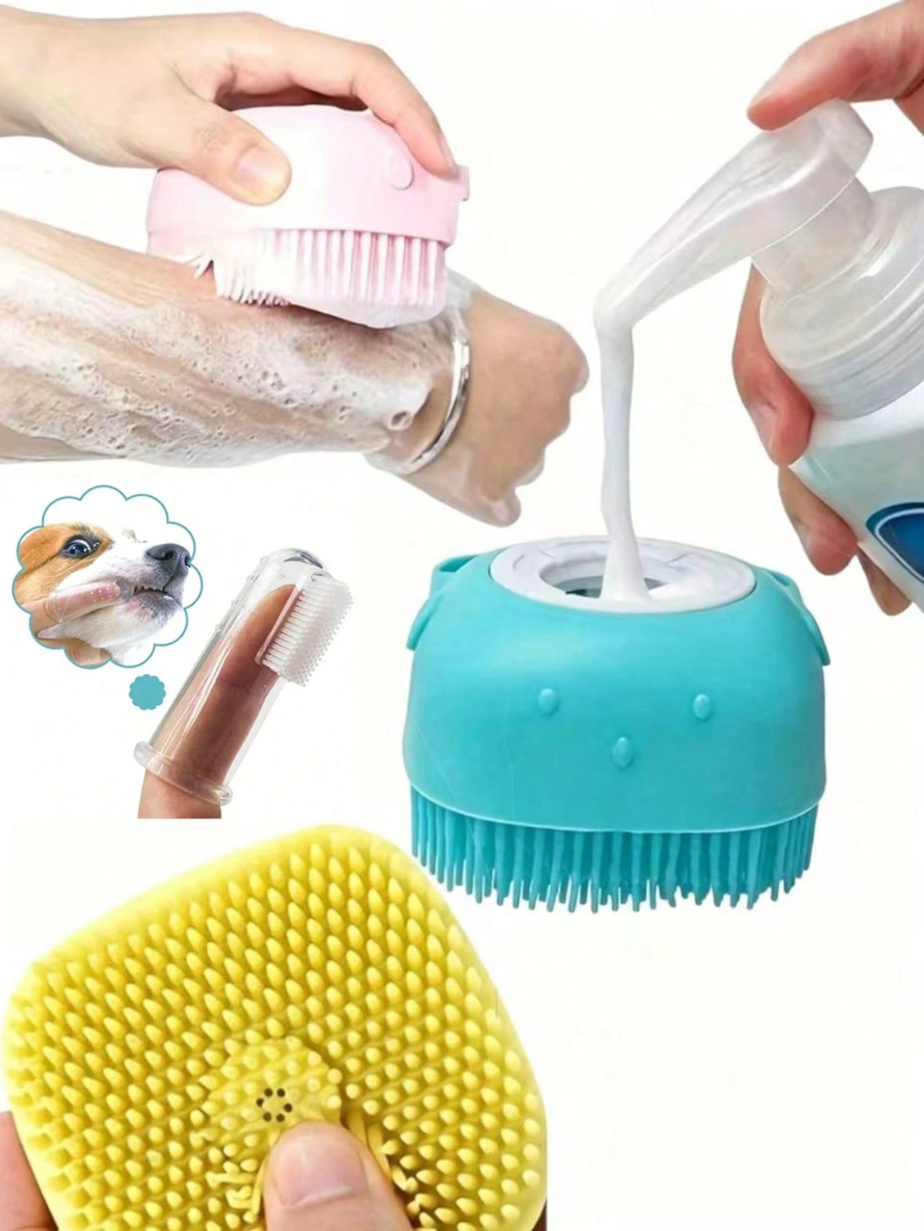 5/3/1pc Soft Silicone Bath Brush With Massage And Soothing Effect, Exfoliating, Built-In Bath Product, Suitable For Bathroom Cleaning