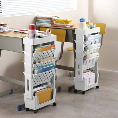 5/6 Tier Mobile Storage Cart With Wheels, White Rolling Book Cart, Slim Rolling Bookshelf Organizer For Office Home School Study Books Magazines Storage, Space Saving