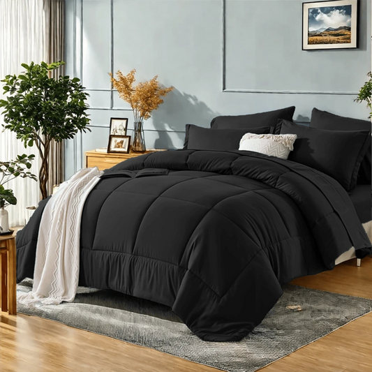 5/7 Deluxe Solid Color Comforter Sets For Queen- Soft And Comfortable Bedding Set Consisting Of 1 Comforter, 1 Flat Sheet, 1 Sheet, 2 Pillowcases And 2 Pillowshams, All-Season, Machine Washable, Grea