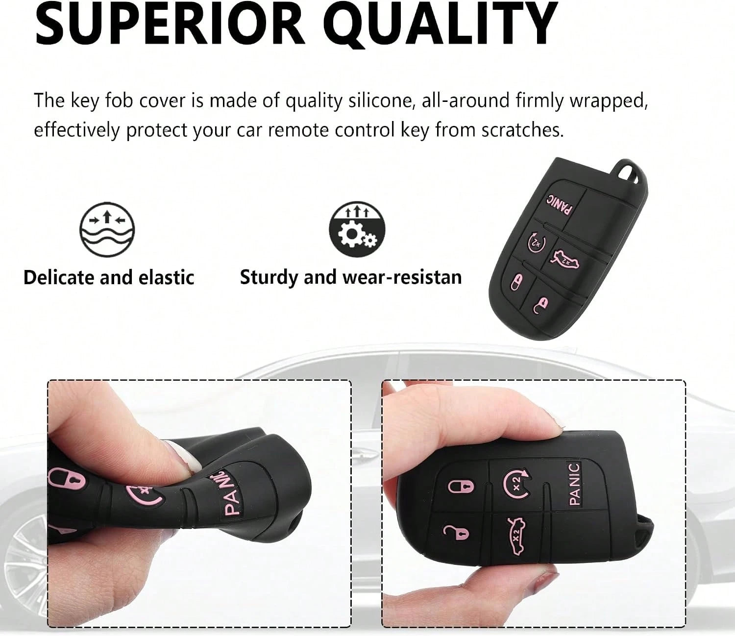 5 Buttons Key Fob Cover,Key Fob Replacement For Protecting Remote Keys,Keys Fob Case Compatible With Jeep Dodge Chrysler (Pink)