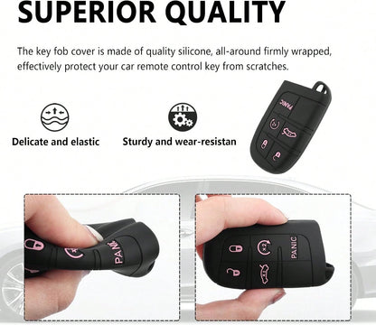 5 Buttons Key Fob Cover,Key Fob Replacement For Protecting Remote Keys,Keys Fob Case Compatible With Jeep Dodge Chrysler (Pink)