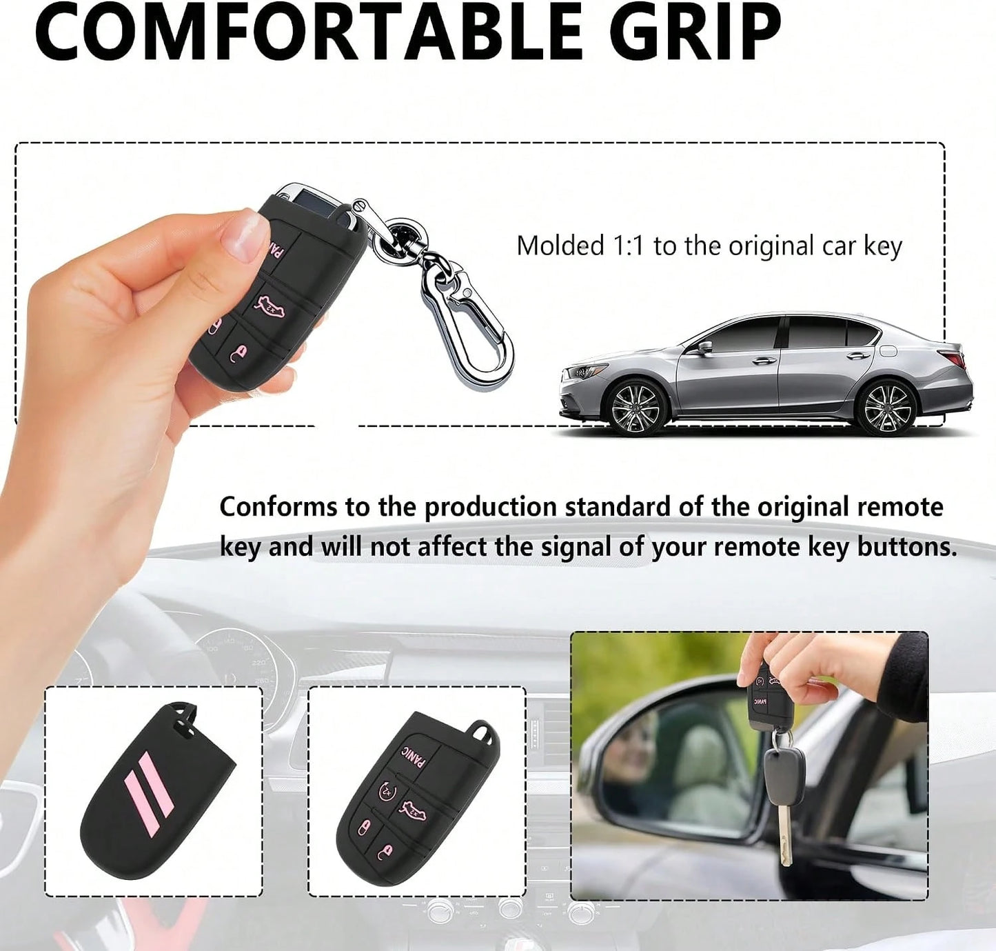 5 Buttons Key Fob Cover,Key Fob Replacement For Protecting Remote Keys,Keys Fob Case Compatible With Jeep Dodge Chrysler (Pink)