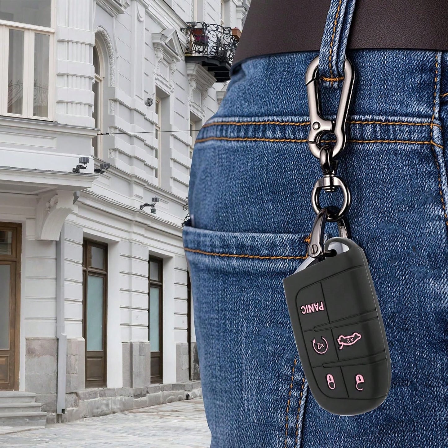 5 Buttons Key Fob Cover,Key Fob Replacement For Protecting Remote Keys,Keys Fob Case Compatible With Jeep Dodge Chrysler (Pink)
