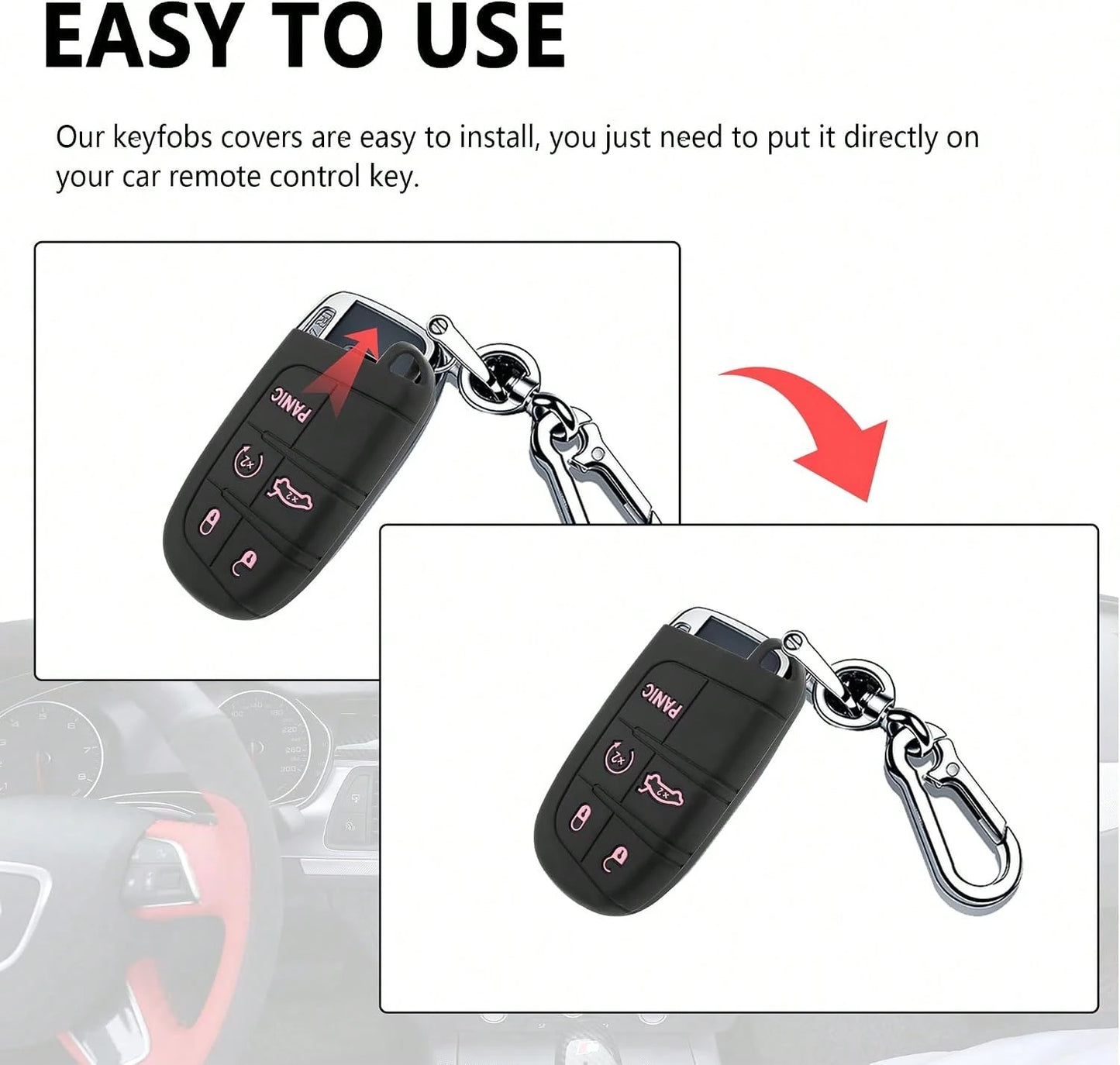 5 Buttons Key Fob Cover,Key Fob Replacement For Protecting Remote Keys,Keys Fob Case Compatible With Jeep Dodge Chrysler (Pink)