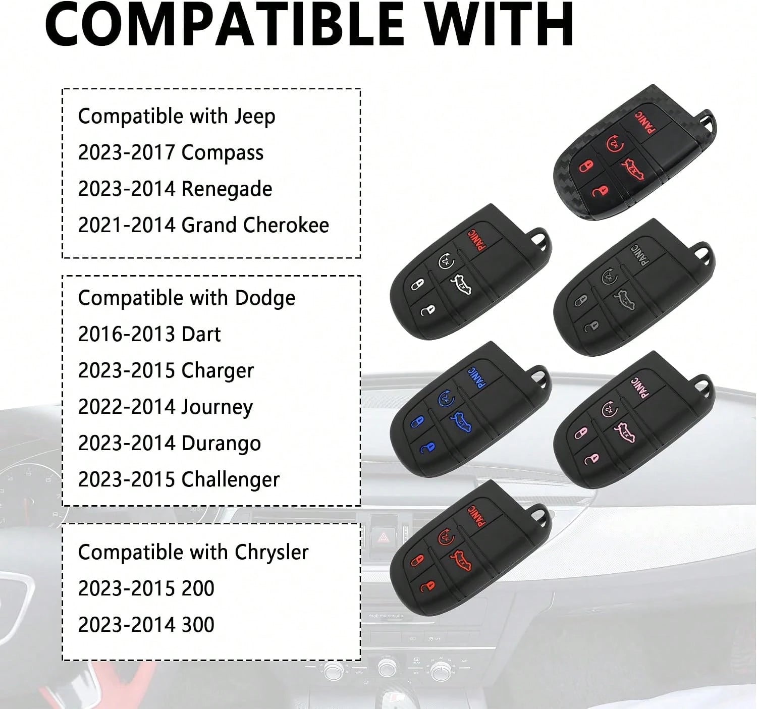 5 Buttons Key Fob Cover,Key Fob Replacement For Protecting Remote Keys,Keys Fob Case Compatible With Jeep Dodge Chrysler (Pink)