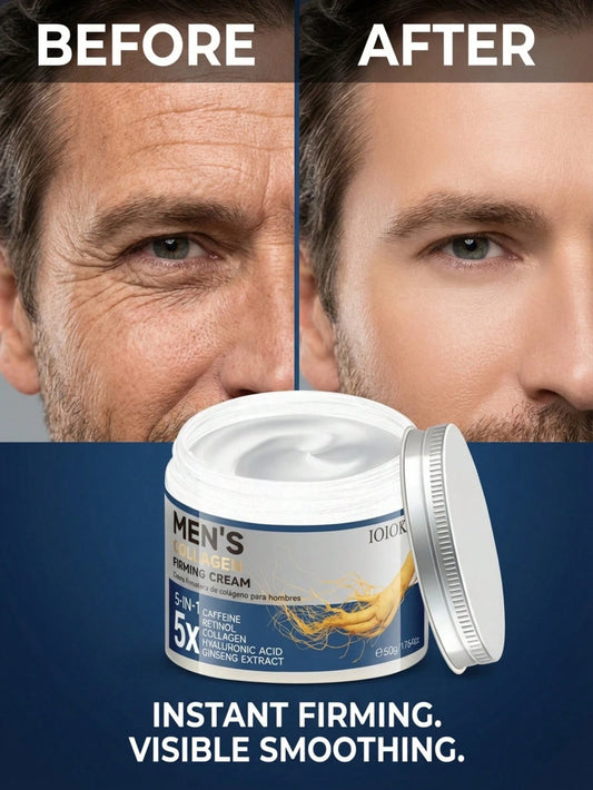5-In-1 Anti-Aging & Anti-Wrinkle Face Cream For Men, 50g, Infused With Collagen, Retinol, Hyaluronic Acid, Caffeine & Ginseng, Deep Hydration & Moisturizing, Firms & Lifts Contours, Fades Fine Lines &