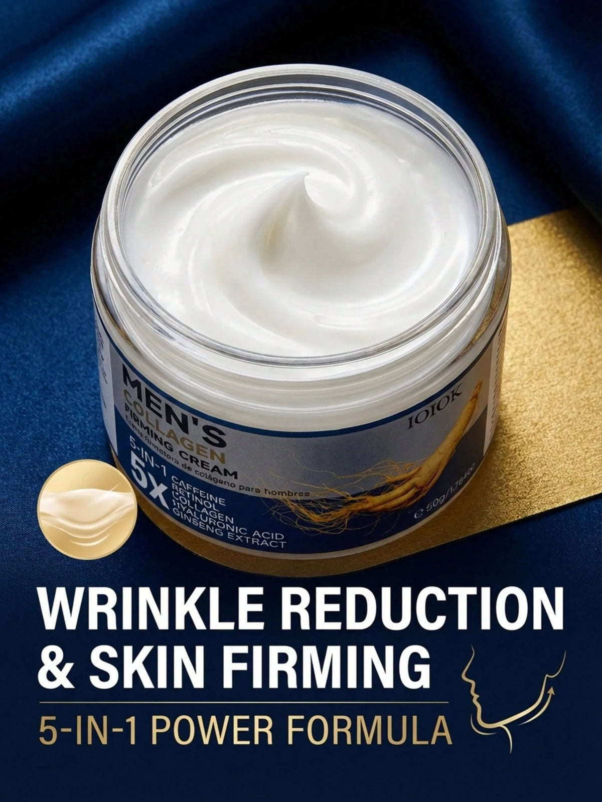 5-In-1 Anti-Aging & Anti-Wrinkle Face Cream For Men, 50g, Infused With Collagen, Retinol, Hyaluronic Acid, Caffeine & Ginseng, Deep Hydration & Moisturizing, Firms & Lifts Contours, Fades Fine Lines &