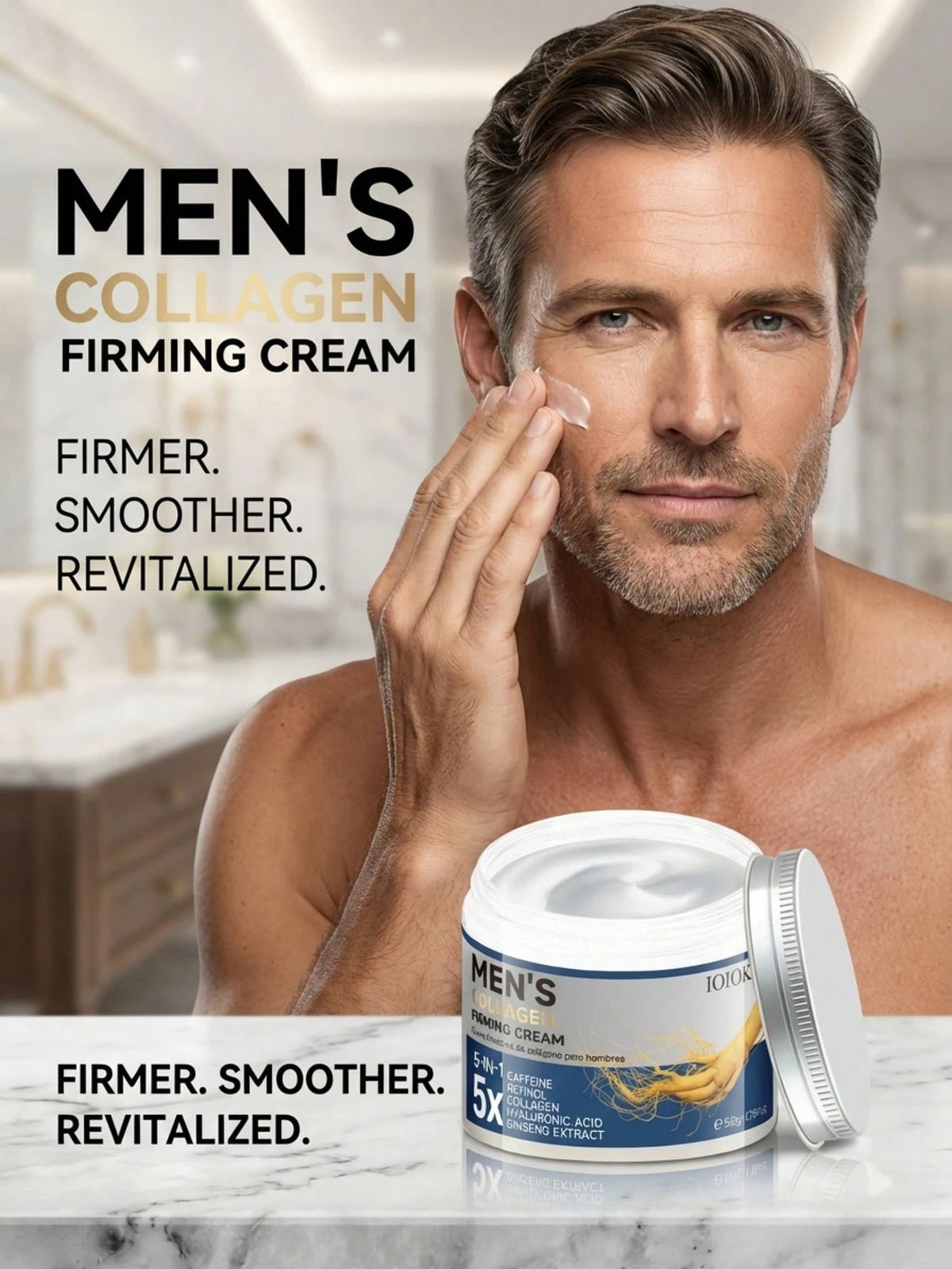 5-In-1 Anti-Aging & Anti-Wrinkle Face Cream For Men, 50g, Infused With Collagen, Retinol, Hyaluronic Acid, Caffeine & Ginseng, Deep Hydration & Moisturizing, Firms & Lifts Contours, Fades Fine Lines &