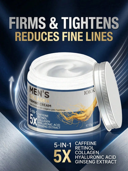 5-In-1 Anti-Aging & Anti-Wrinkle Face Cream For Men, 50g, Infused With Collagen, Retinol, Hyaluronic Acid, Caffeine & Ginseng, Deep Hydration & Moisturizing, Firms & Lifts Contours, Fades Fine Lines &
