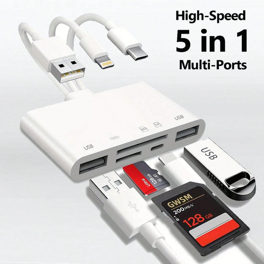 5-In-1 Camera Card Reader, Camera Viewer Plug And Play, OTG USB Camera Multi-Storage Adapter, SD/TF Card Slot/USB3.0/Type-C/Lightning Universal Card Reader, Compatible With IPhone/IPad