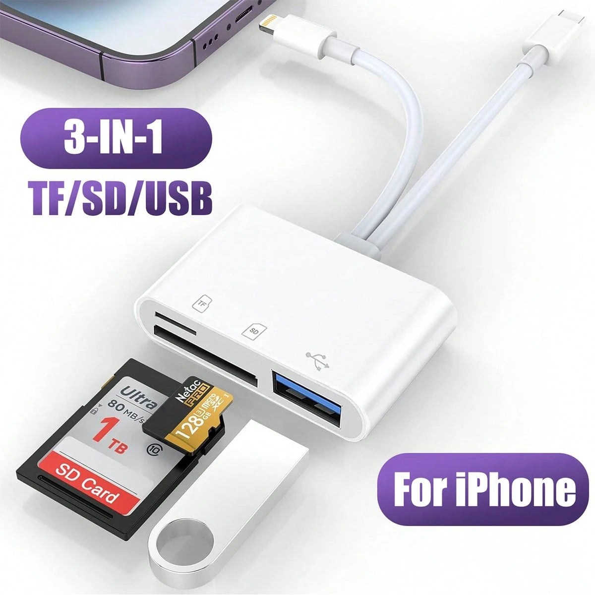 5-In-1 Camera Card Reader, Camera Viewer Plug And Play, OTG USB Camera Multi-Storage Adapter, SD/TF Card Slot/USB3.0/Type-C/Lightning Universal Card Reader, Compatible With IPhone/IPad