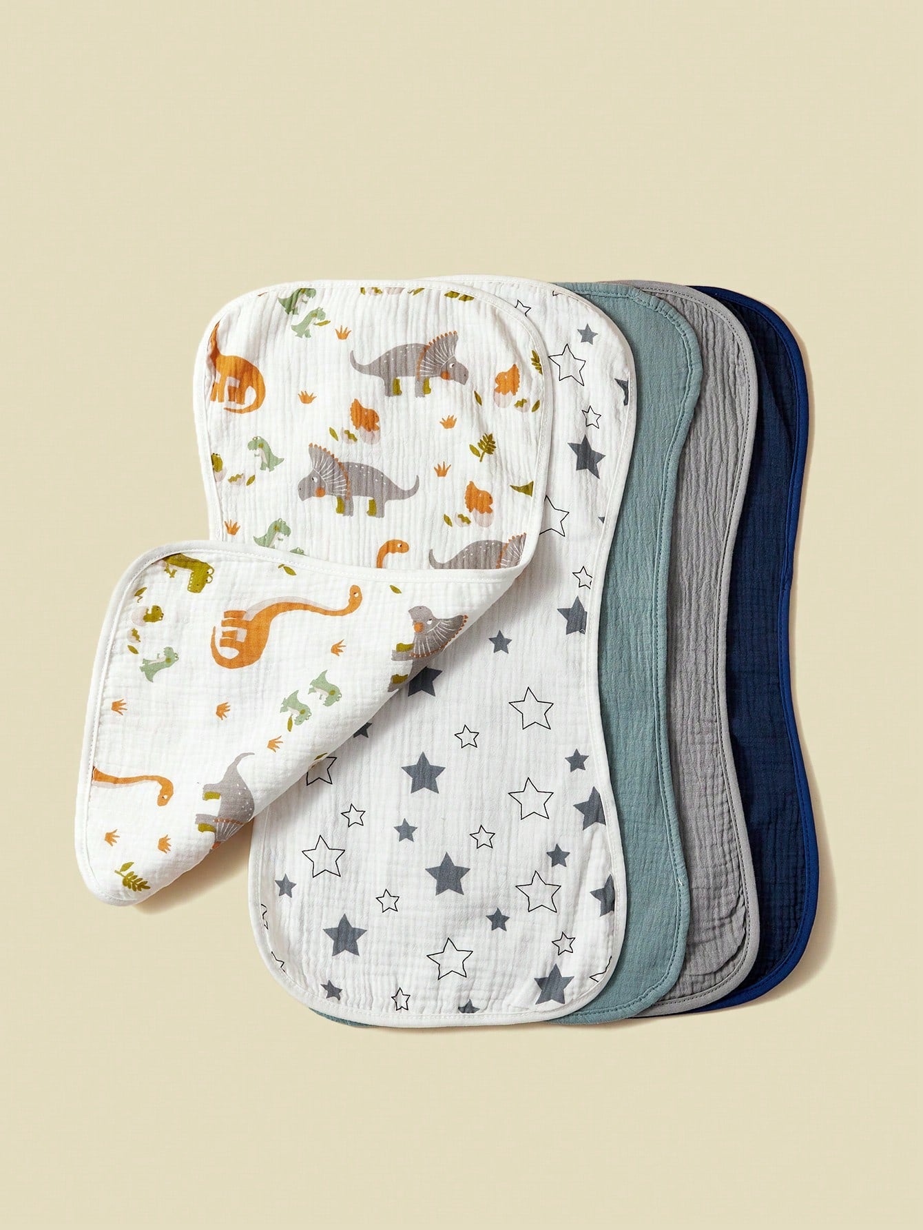 5-Pack Cotton Terry Burp Cloths For Baby Boys, Dinosaur Print, Soft And Absorbent