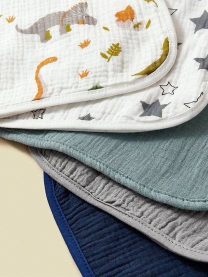 5-Pack Cotton Terry Burp Cloths For Baby Boys, Dinosaur Print, Soft And Absorbent