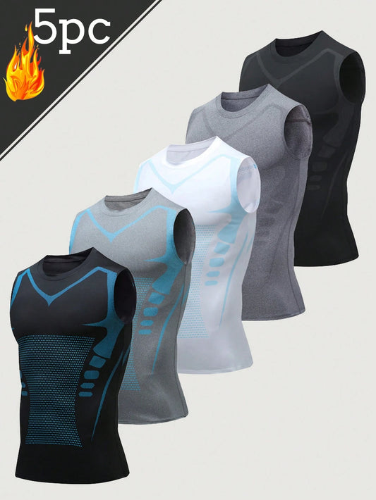 5-Pack Men's Sports Compression Tank Tops: Printed, Slim-Fit, Sleeveless Workout Shirts For Moisture-Wicking And Sweat-Wicking Bodybuilding Training