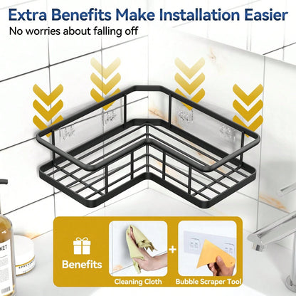 5 Packs Corner Shower Caddy, Adhesive Shower Organizers, Rustproof Stainless Steel Shower Shelves With 8 Hooks, No Drilling Bathroom Organizers And Storage Racks, Space-Saving Back To School