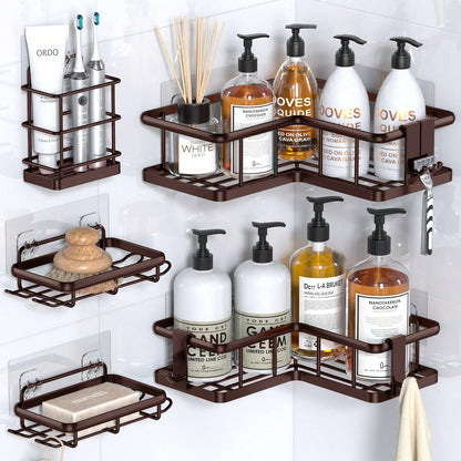 5 Packs Corner Shower Caddy, Adhesive Shower Organizers, Rustproof Stainless Steel Shower Shelves With 8 Hooks, No Drilling Bathroom Organizers And Storage Racks, Space-Saving Back To School