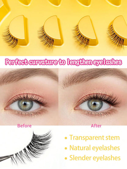 5 Pairs Mini Cute Super Short Half-Lash False Eyelashes, Transparent Stem, Cat Eye Style, Soft 3D Faux Mink Lashes, Create Natural Makeup- 5 Pairs/Box. Suitable For Small Eyes, Reusable For Daily Wea