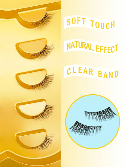 5 Pairs Mini Cute Super Short Half-Lash False Eyelashes, Transparent Stem, Cat Eye Style, Soft 3D Faux Mink Lashes, Create Natural Makeup- 5 Pairs/Box. Suitable For Small Eyes, Reusable For Daily Wea