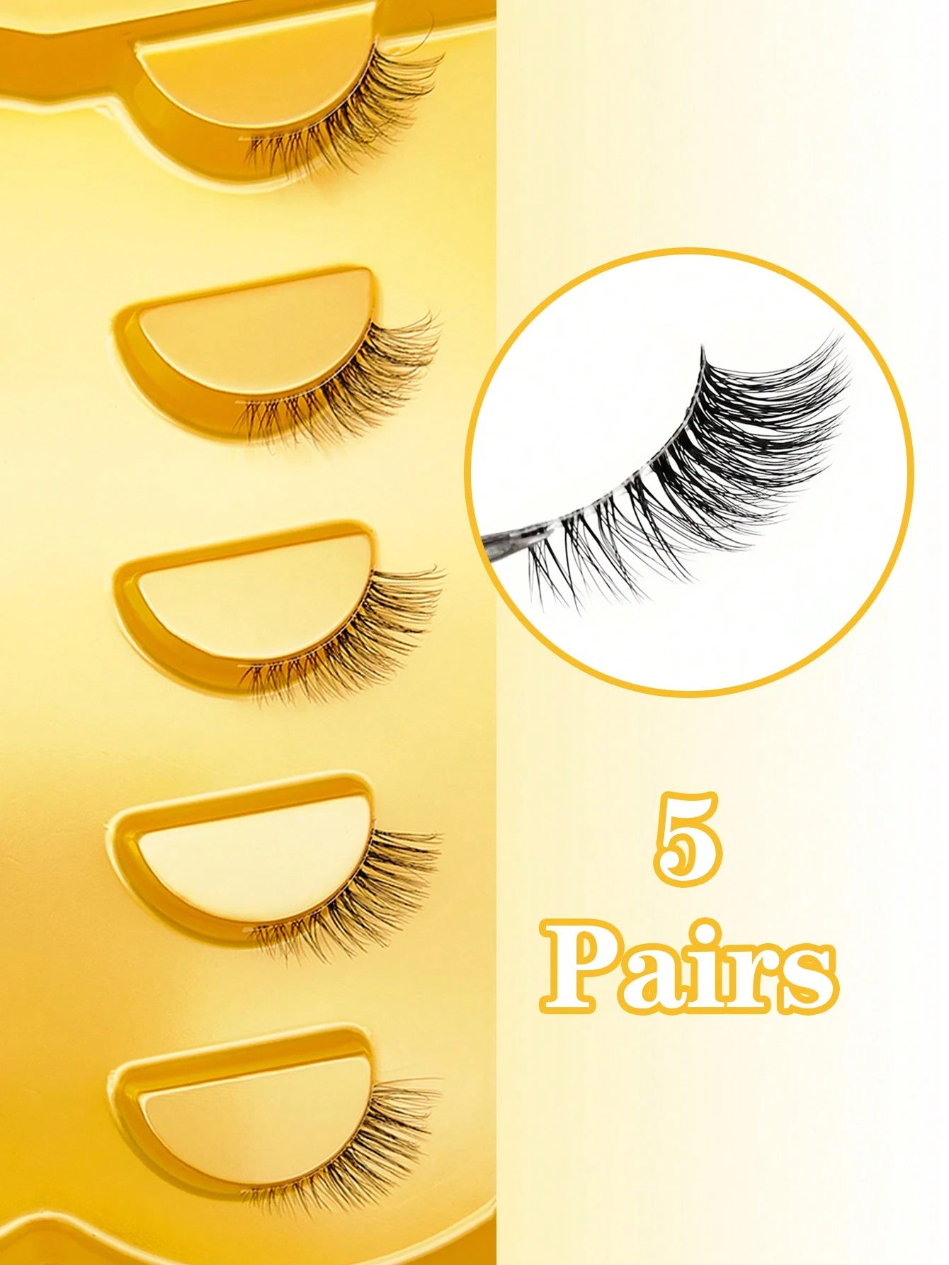 5 Pairs Mini Cute Super Short Half-Lash False Eyelashes, Transparent Stem, Cat Eye Style, Soft 3D Faux Mink Lashes, Create Natural Makeup- 5 Pairs/Box. Suitable For Small Eyes, Reusable For Daily Wea