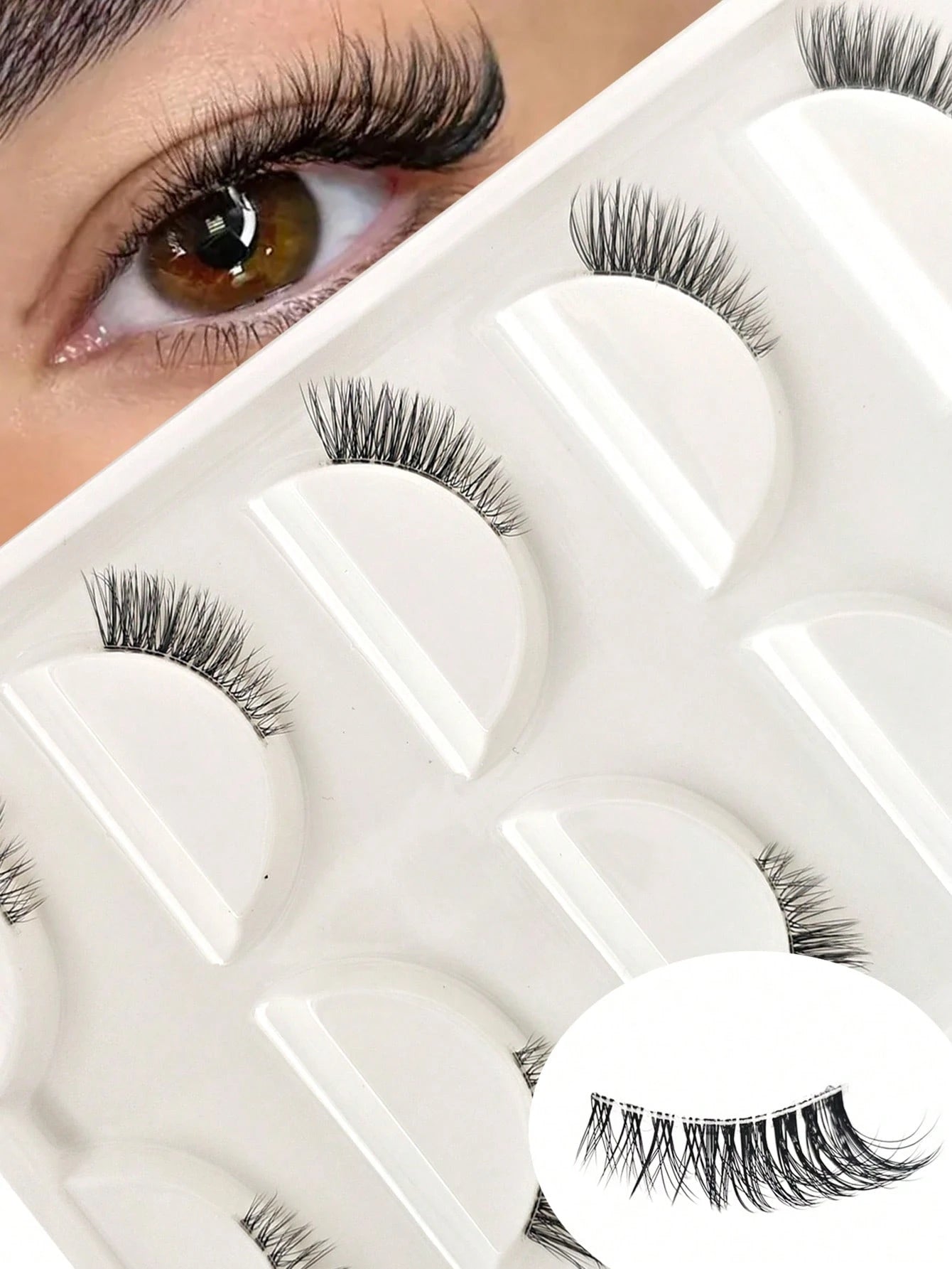 5 Pairs Mini Cute Super Short Half-Lash False Eyelashes, Transparent Stem, Cat Eye Style, Soft 3D Faux Mink Lashes, Create Natural Makeup- 5 Pairs/Box. Suitable For Small Eyes, Reusable For Daily Wea