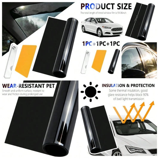 5% VLT Professional Car Window Tint Film Kit, 59" X 7.87" Windshield Tint Strip For Glare Reduction, Includes Scraper & Knife Tool For Easy Application
