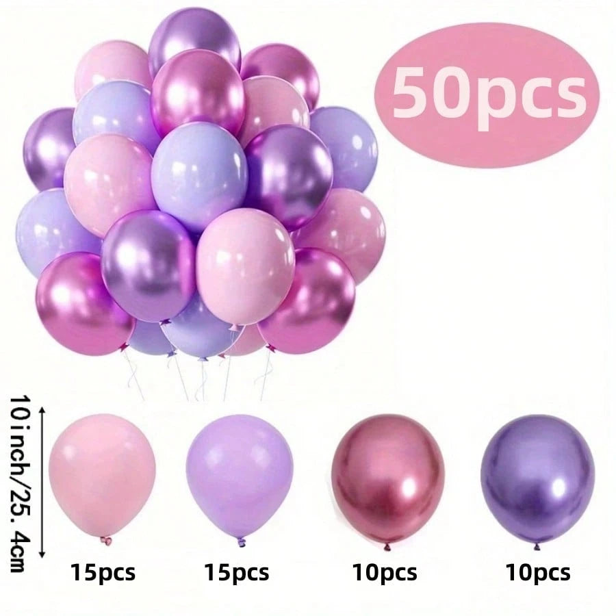 50/20pcs Metallic Pink & Purple Latex Balloons- Birthday, Shower, Wedding, Anniversary, Graduation, Boy Girl, Princess Theme, Gender Reveal, Celebration Party Decorations| Elegant Party Decor| Chic