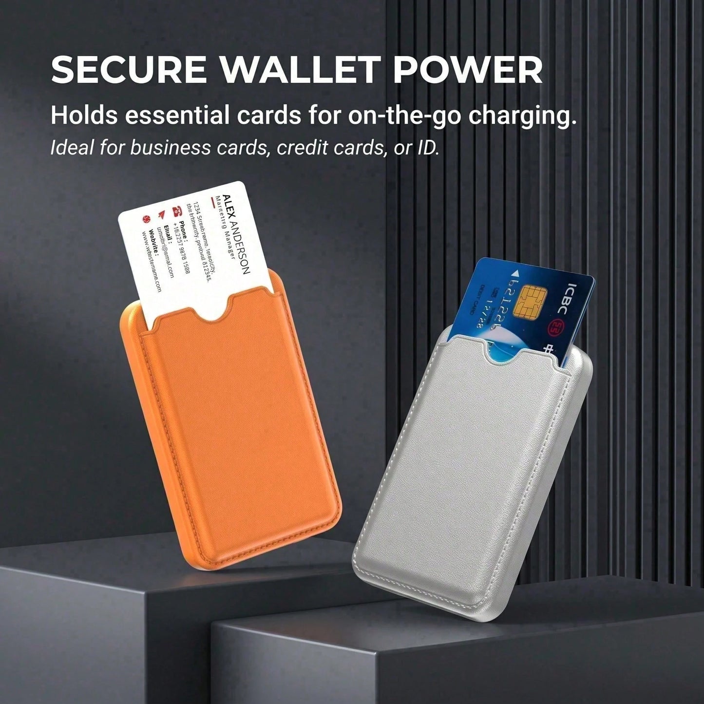 5000mAh Magnetic Wireless Power Bank Leather Card Holder 15W Wireless Charging 22.5W Wired Fast Charging Ultra Slim Portable Phone Charger Battery Life Protection Compatible With IPhone 15 Pro Max 15
