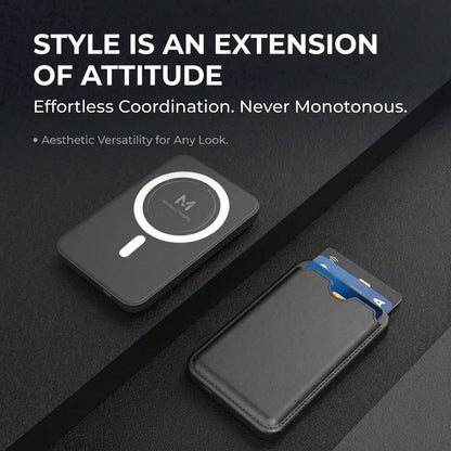 5000mAh Magnetic Wireless Power Bank Leather Card Holder 15W Wireless Charging 22.5W Wired Fast Charging Ultra Slim Portable Phone Charger Battery Life Protection Compatible With IPhone 15 Pro Max 15