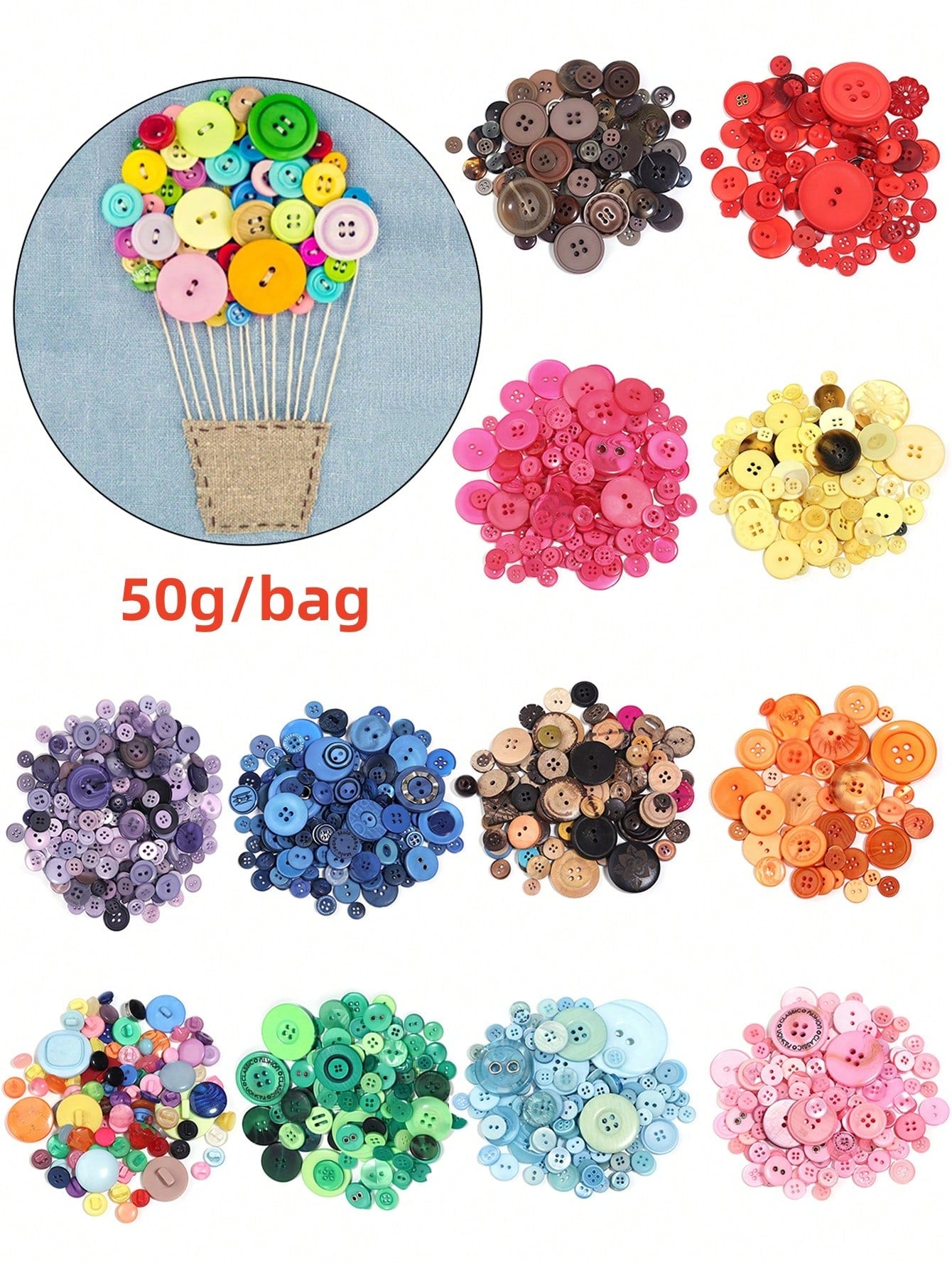50g/Pack Mixed Size Resin Colorful Buttons, Suitable For DIY Handmade Button Art, Button Flower Material Kit, Shirt, Shoe, Hat, Clothing Round Hand-Sewn Decorative Buttons, Sewing Accessories, DIY Cra