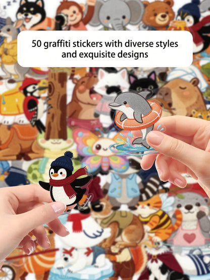 50pcs Knitted Animal Creative Stickers, Waterproof Transparent Stickers Suitable For Laptop, Guitar, Skateboard, Refrigerator, Luggage, Phone, Desktop, Wall, Suitable For Adult Gifts, Teenager Gifts