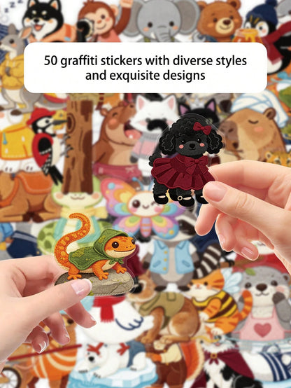 50pcs Knitted Animal Creative Stickers, Waterproof Transparent Stickers Suitable For Laptop, Guitar, Skateboard, Refrigerator, Luggage, Phone, Desktop, Wall, Suitable For Adult Gifts, Teenager Gifts